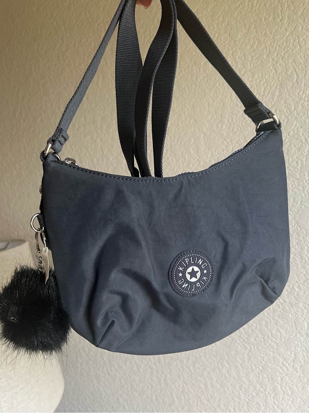 Kipling Black Nylon Crossbody with Pom Charm - Brand New